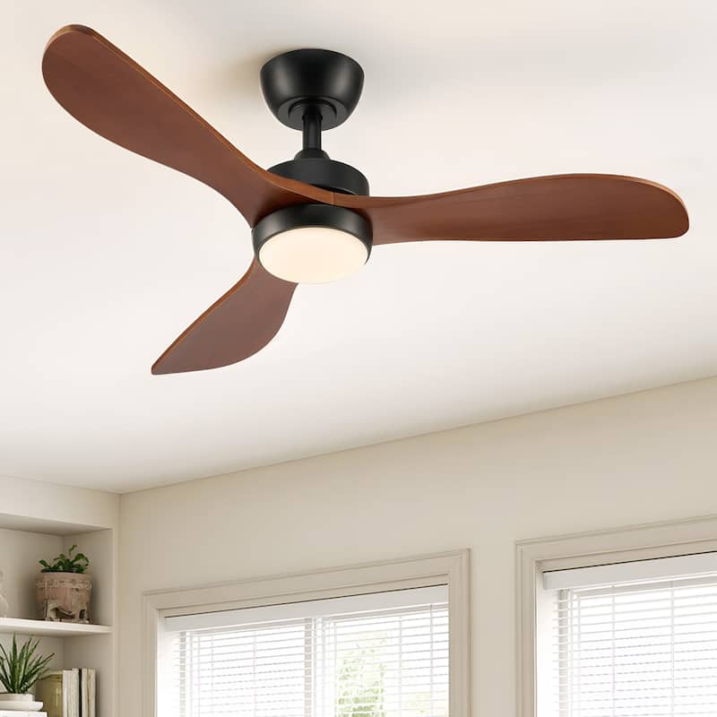 52" Outdoor Wet-Rated Waterproof LED Ceiling Fan with Dimmable Light and Remote Control - Walnut - 3 Blades