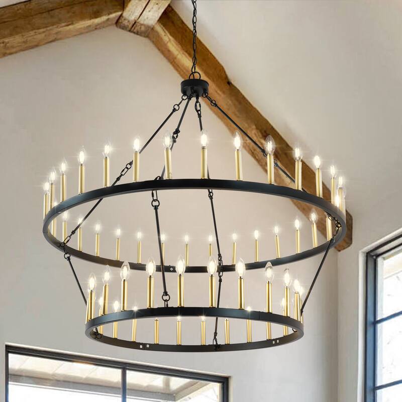 2-Tier Wagon Wheel Chandelier Large Chandeliers For High Ceilings - 56-Light