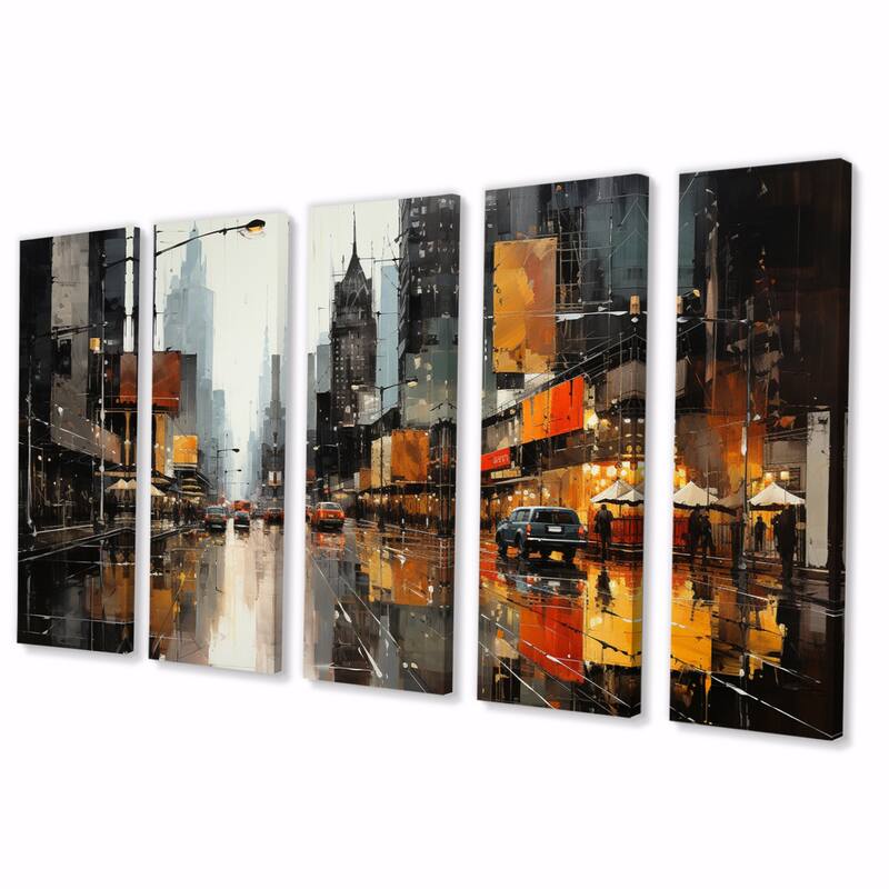 Designart "Cityscape Collage V" Abstract Collages Multipanel Wall Decor set