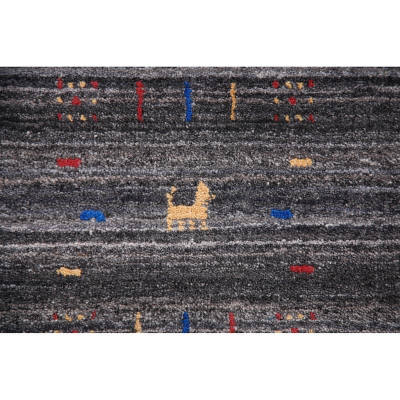 Striped Gabbeh Oriental Square Area Rug Hand-Knotted Wool Carpet - 8'1" x 7'10"