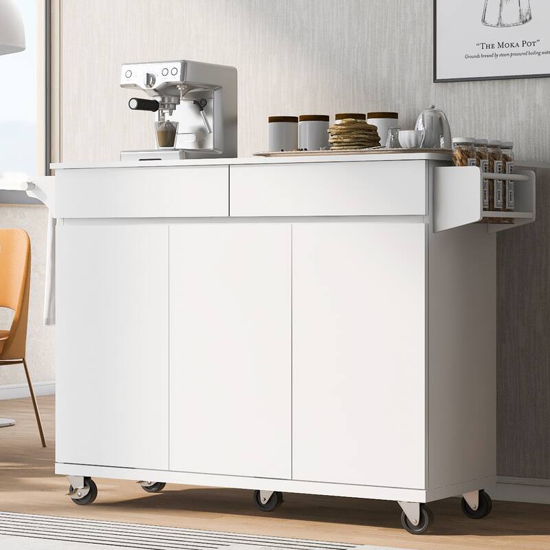 Rolling Kitchen Island Cart on Wheels with Adjustable Shelves, 2 Drawers, and Spice Rack