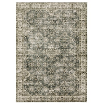 Style Haven Marissa Washable Vintage Oriental Olive/ Beige Area Rug Mat