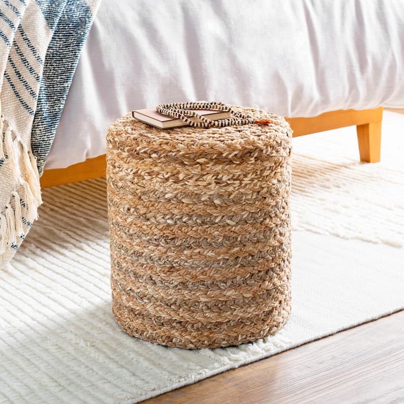 Livabliss Murphy Farmhouse Jute 16-inch Cylinder Pouf