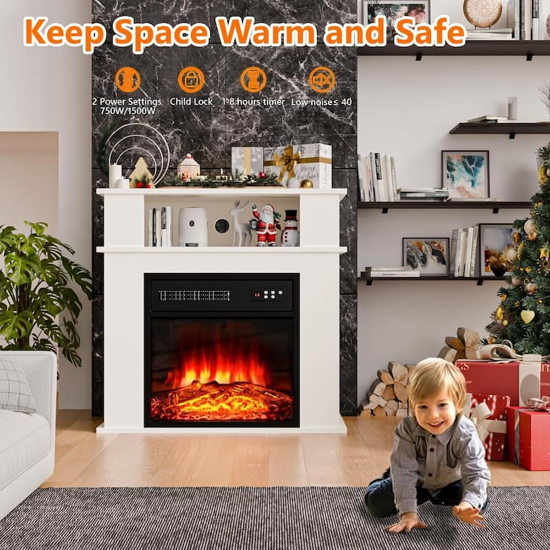 BOSSIN 43" Electric Fireplace with Mantel, 23 inch Electric Fireplace Insert,Freestanding TV Stand with Fireplace Wooden Firebox