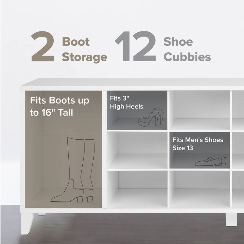 Prepac 14 Cubby Shoe Storage Bench 15" D x 60" W x 21.25" H - 60 in W x 21.25 in H x 15 in D
