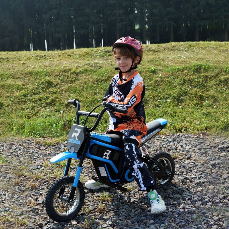 24V Teen Electric Motorcycle with Manual Throttle, Music, Horn, Pneumatic Wheels, 6.2-14.9 mph Speed, for Ages 13+