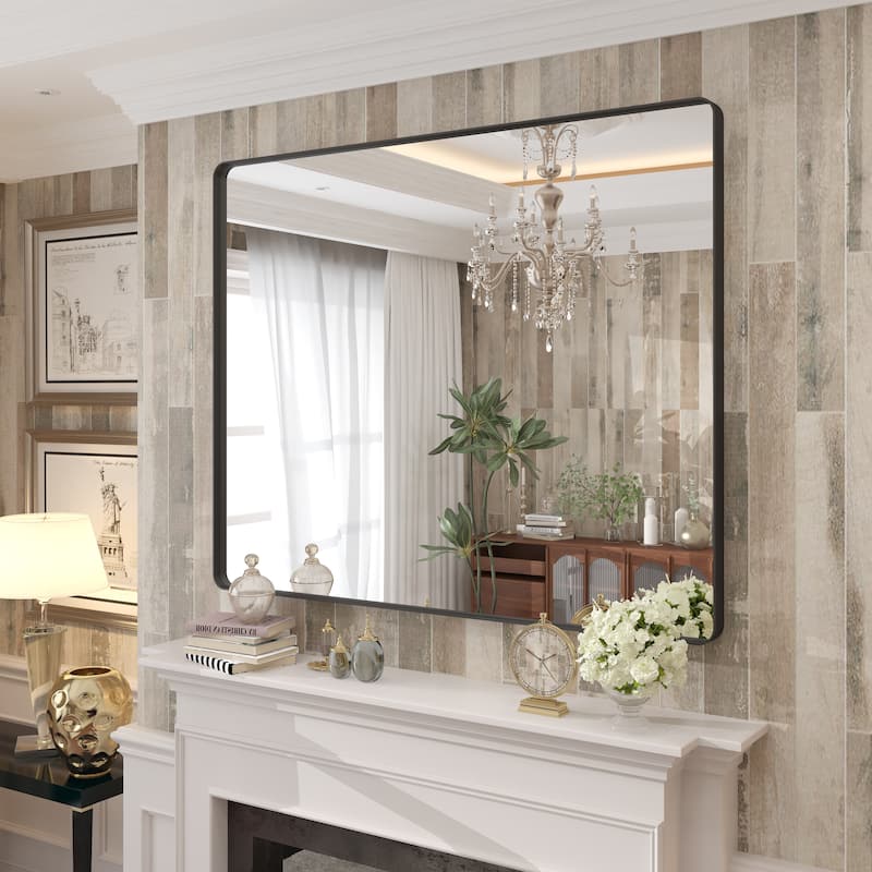 Modern Metal Frame Wall Mounted Bathroom Vanity Mirror - 48x40 - Black