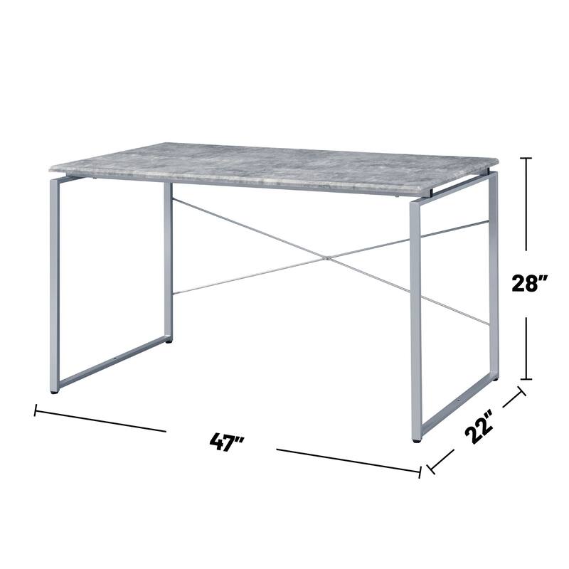 Faux Concrete Top Rectangular Writing Desk, Silver