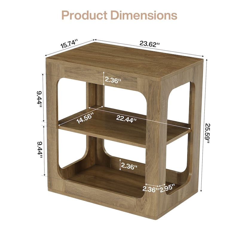 23.6" End Table with Storage Shelves, 3-Tier Side Table for Living Room