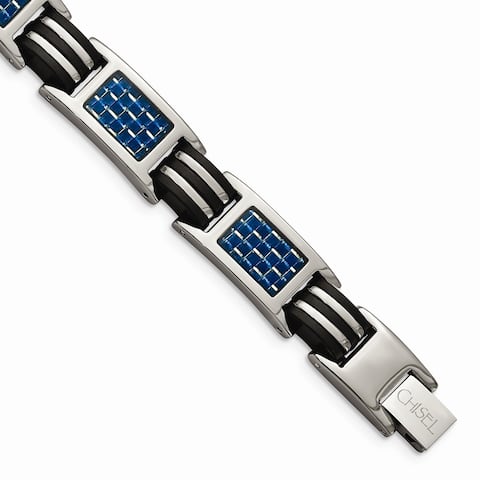 Chisel Titanium Polished with Blue Carbon Fiber Inlay and Rubber Contemporary Bracelet