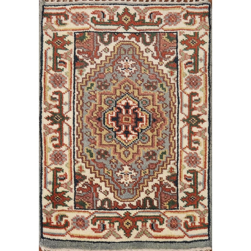 Geometric Grey Heriz Serapi Foyer Rug Hand-Knotted Wool Carpet - 2'0" x 3'0"
