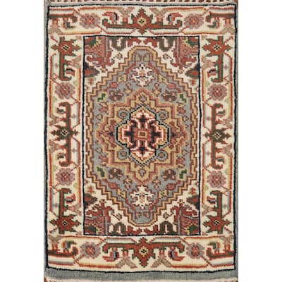 Geometric Grey Heriz Serapi Foyer Rug Hand-Knotted Wool Carpet - 2'0" x 3'0"