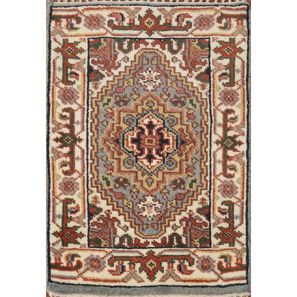 Hand Knotted Oriental 100% Wool Carpet Traditional Medallion Greys & Charcoal Heriz (serapi) Area Rug - 3' 0'' X 2' 0''