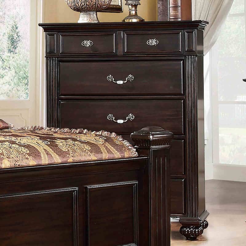 Classic Dark Walnut Bedroom Furniture Set Bed Nightstand Dresser Mirror Chest