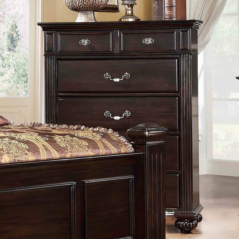 Royal Dark Walnut Finish Posts Bedroom Furniture Set 4pc