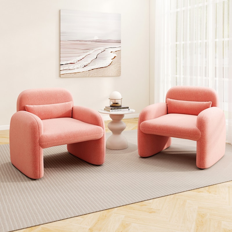 Gymax 2PCS Modern Accent Chair Sherpa Fabric Upholstered Armchair w/