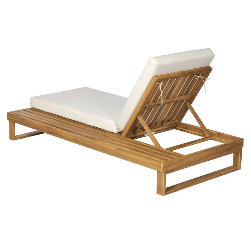 Christopher Knight Home - Modern Outdoor Acacia Wood Chaise Lounge with 4-Position Adjustable Backrest & 3-Fold Cushion
