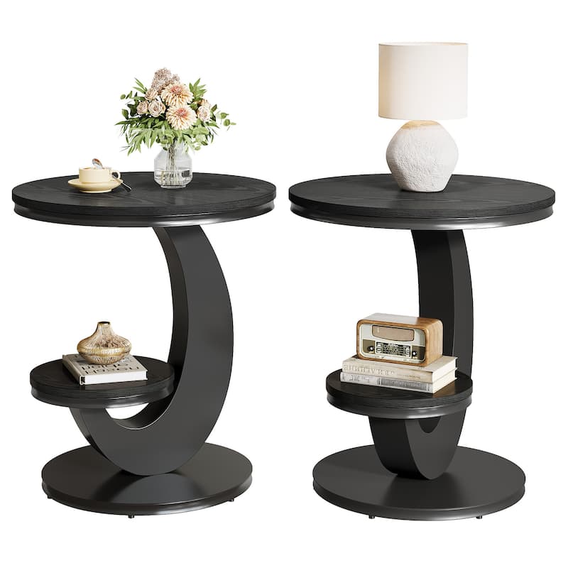 End Table with Storage Shelf, Wood Sofa Side Bedside Nightstand, Accent Snack Table for Living Room Bedroom