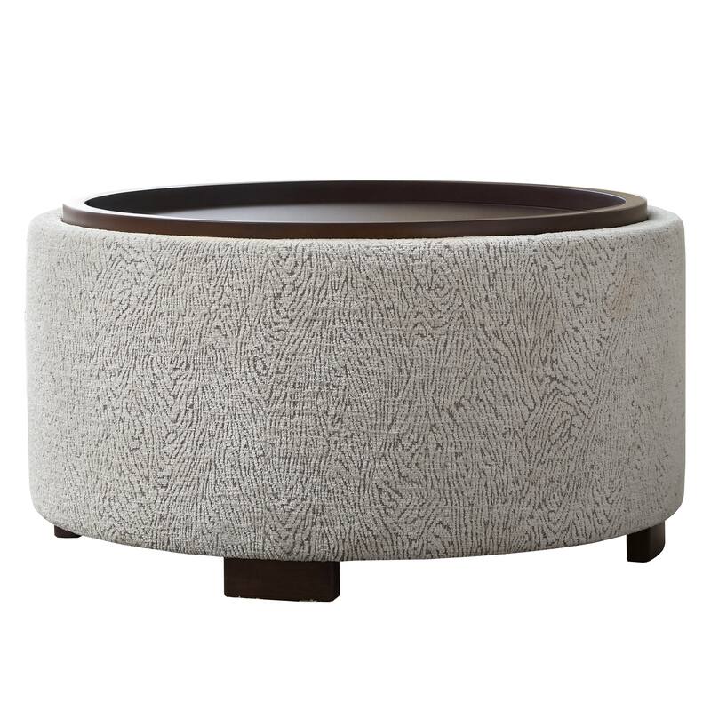 Huimo Modern round wooden tray Ottoman with Storage