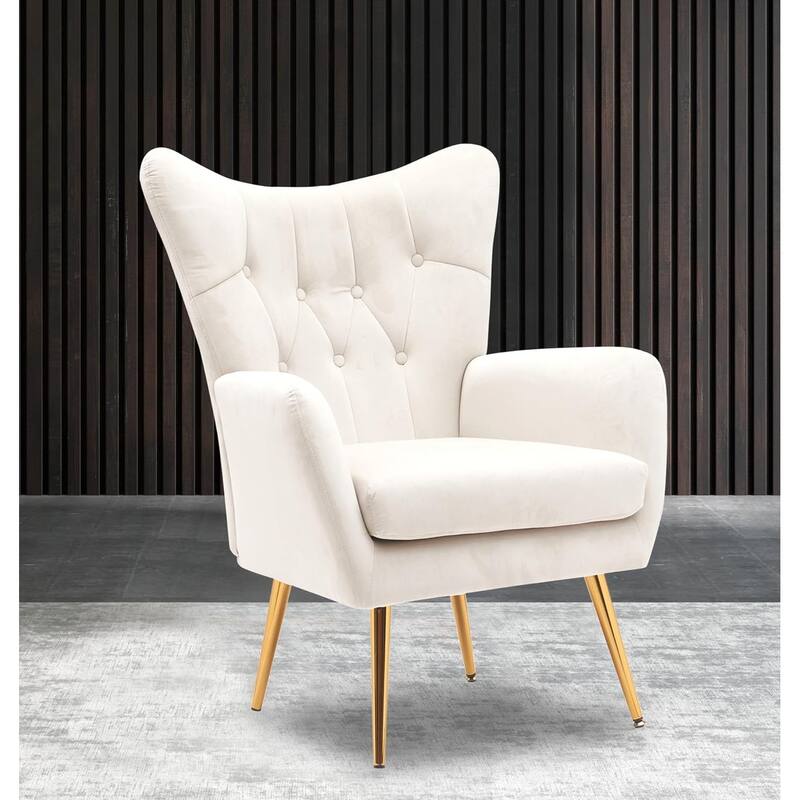 Modern Chic Mid-Century Velvet Accent Armchair Button-Tufted Wingback Design with Gold Flared Legs