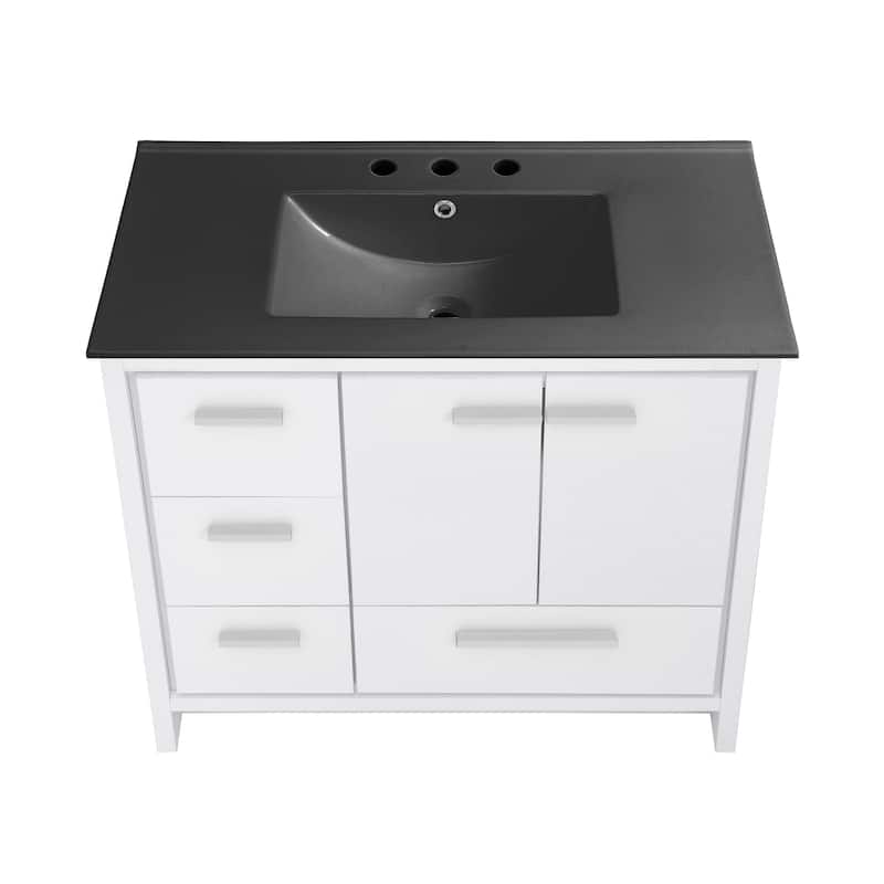 Virage 36 In. White Bathroom Vanity With Black, 3-Hole Ceramic Sink Top