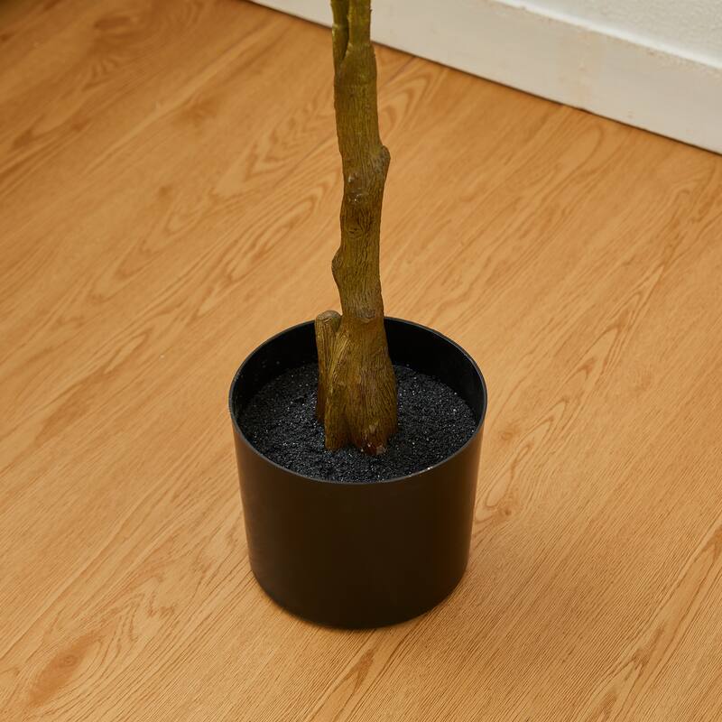Glitzhome 4/6ft Faux Olive Tree with Black Pot Real Touch Artificial Plant
