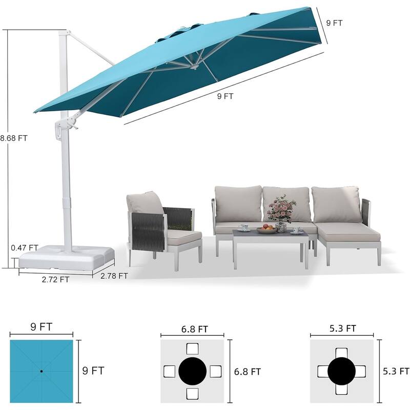 PURPLE LEAF White Square Cantilever Patio Umbrella With Base