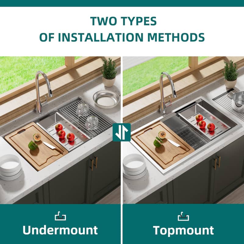 CB HOME 32'' Undermount Gold Kitchen Sink, Drop in Black/Stainless Steel Kitchen Sink, Single Bowl Kitchen Sink with Accessories