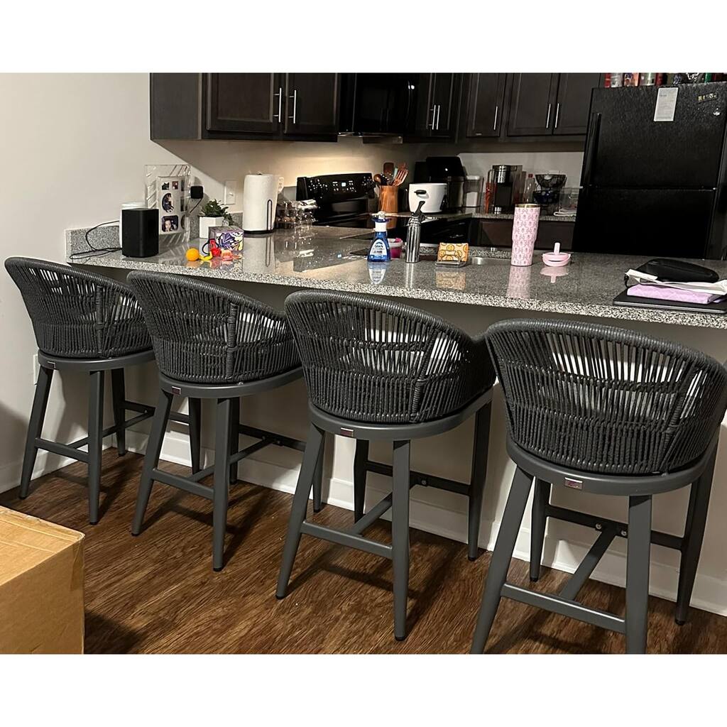PURPLE LEAF Outdoor Counter Bar Stools Set of 4 Patio Aluminum Barstools with Back and Cushions Metal Modern Wicker Chairs