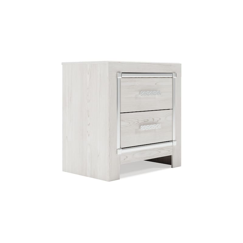 Altyra Glam White Mosaic Chrome Accent 2-drawer Nightstand with Wireless Charging