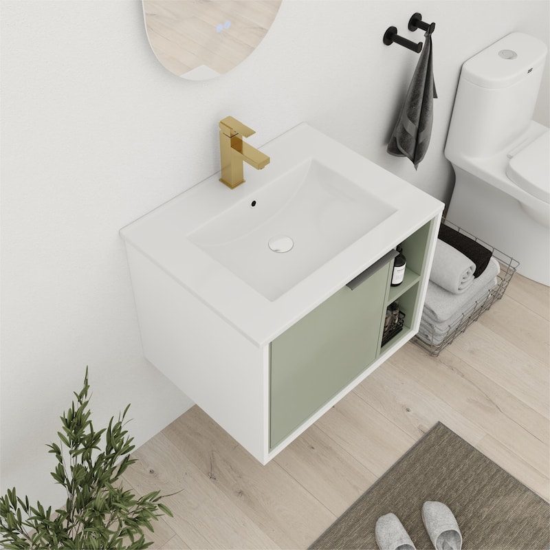 Bathroom Vanity With Sink In 24/30 Inch, Floating Bathroom Vanity With Soft Close Door