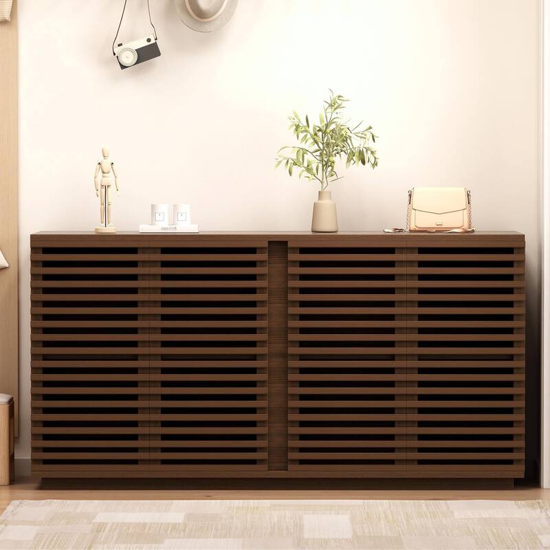 Solid Wood Buffet Cabinet with Slatted Doors - TV Stand & Storage
