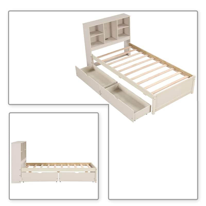 Contemporary Multifunctional Twin Size Wooden Platform Bed Frame