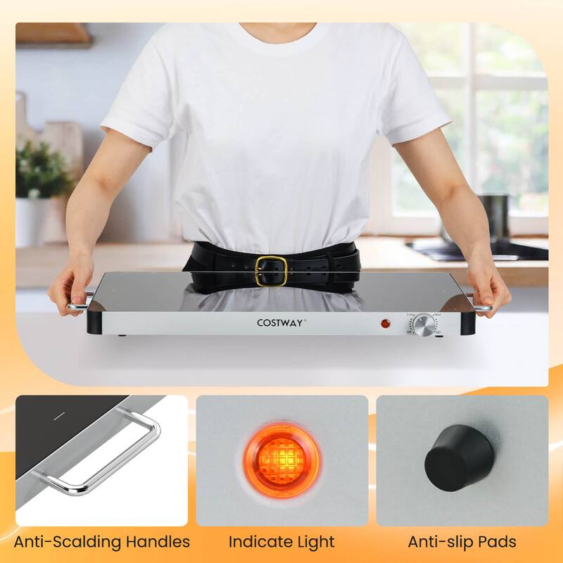 Costway 1/2/3/4PCS 16" x 12" Electric Warming Tray Tempered Glass Food