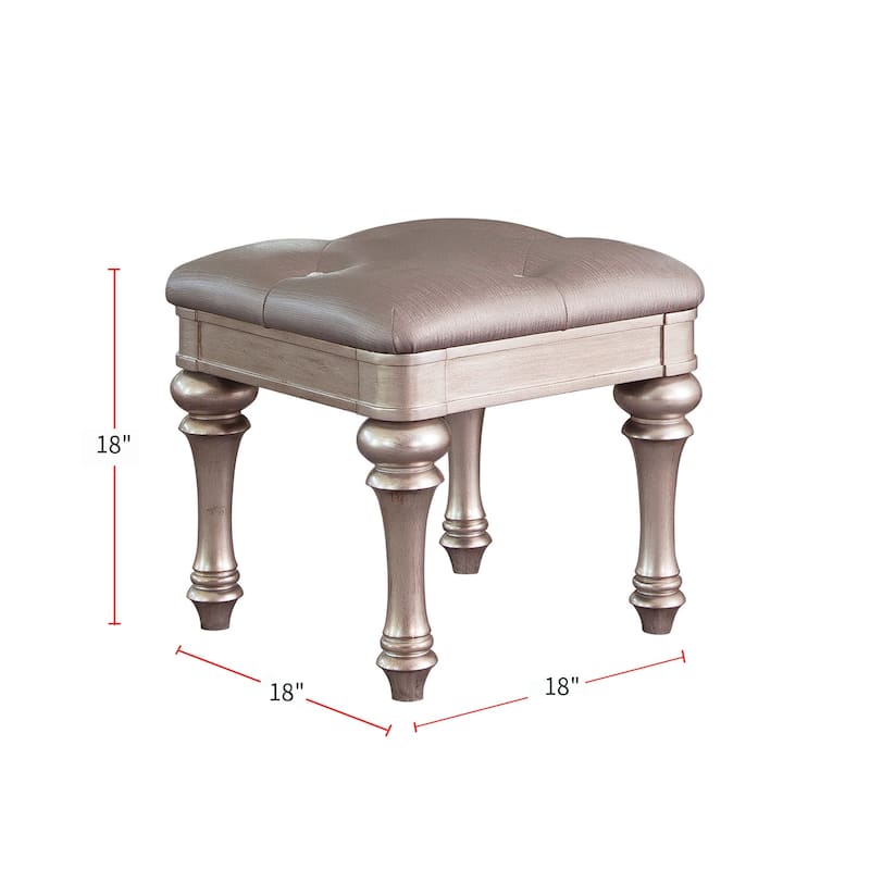 Fabric Vanity Stool with Arrow Bun Feet in Metallic Platinum