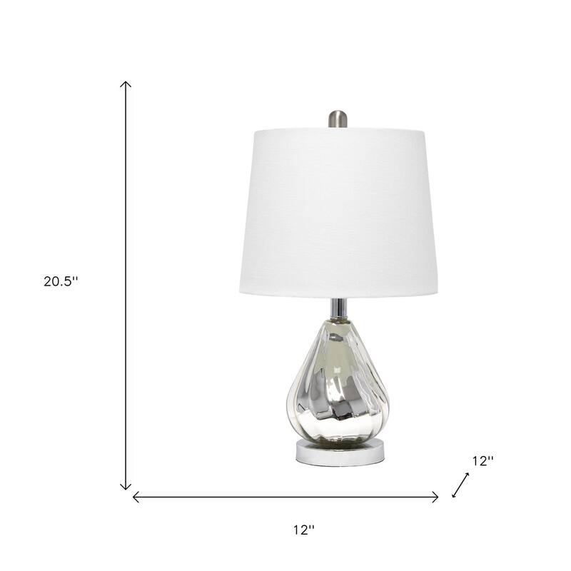 HomeRoots 21" Silver Glass And Metal Round Scalloped Table Lamp With White Drum Shade - 12.00 in. x 20.50 in. x 12.00 in.