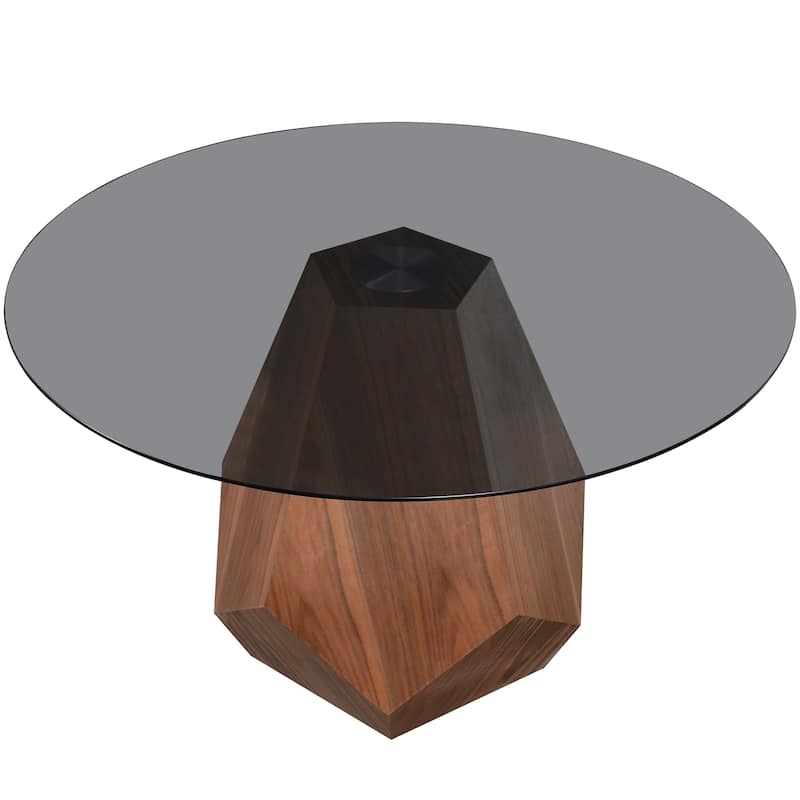 Nebo Round 47" Tempered Glass or Sintered Stone Top Dining Table with Geometric Design Ashwood Pedestal Base Kitchen Table