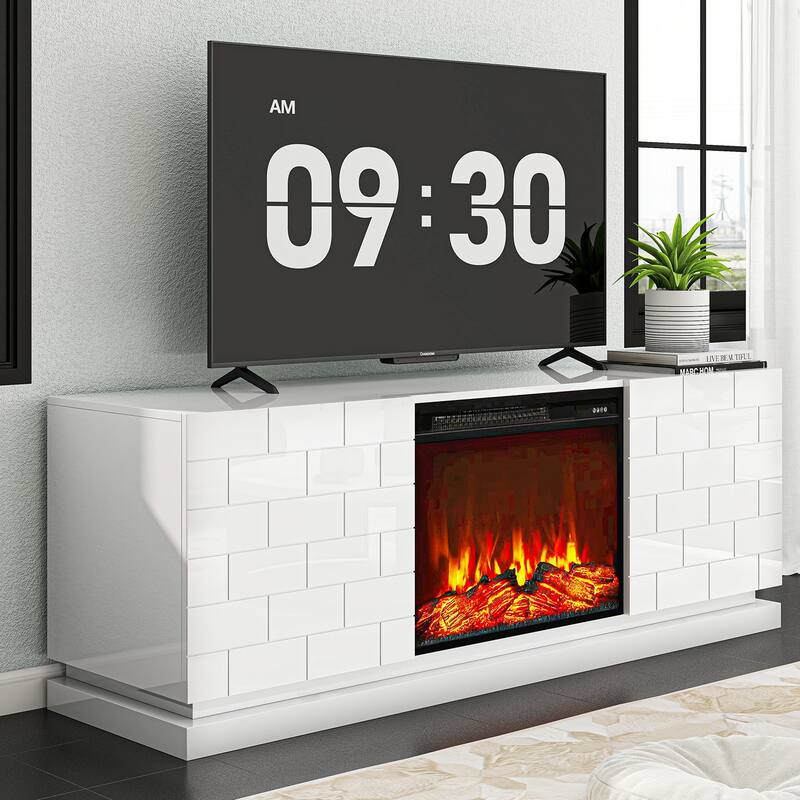 Electric Fireplace 63" TV Stand - Modern Highgloss Media Console