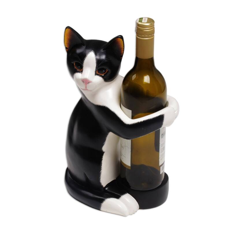 Handmade Kitty Clasp Wood wine bottle holder (Indonesia)