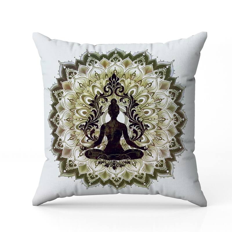 Inner Peace Circle Faux Suede Pillow With Removable Cover in White Olive Black