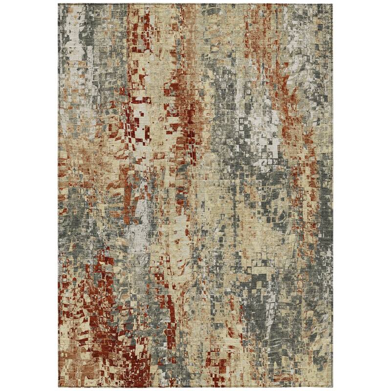 Machine Washable Indoor/ Outdoor Abstract Pixels Chantille Rug
