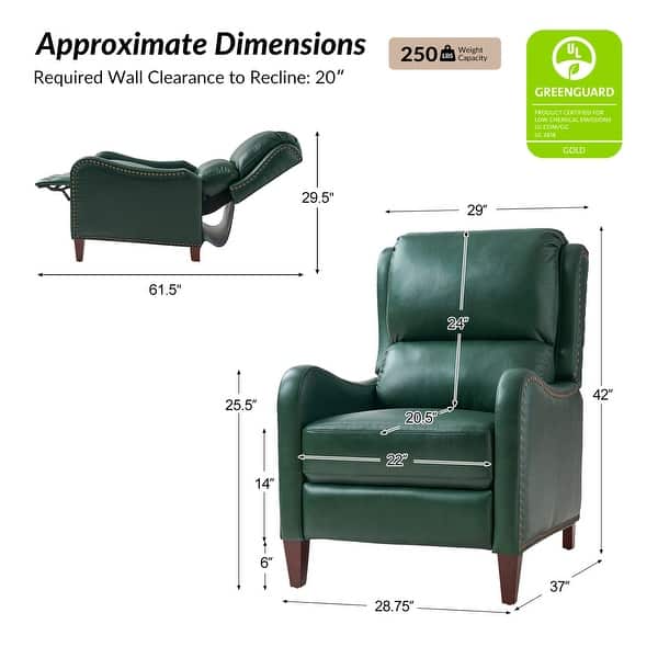 dimension image slide 5 of 19, HULALA HOME Brigida Cigar Genuine Leather Manual Recliner with Nailhead Trim