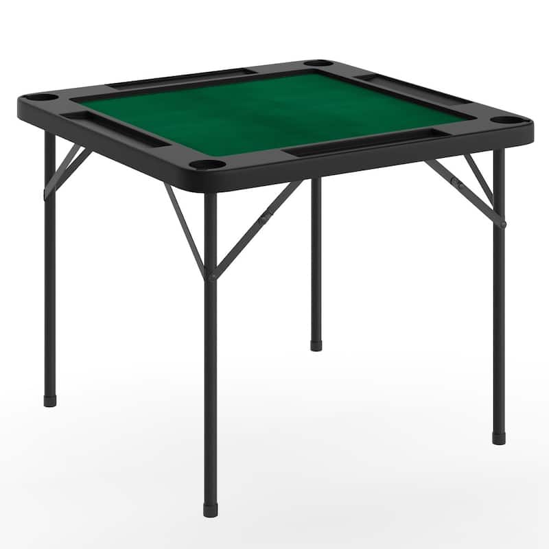 4-Player Folding Card Game Table with Cup Holders - 34.5"D x 34.5"W x 29"H - Green/Black