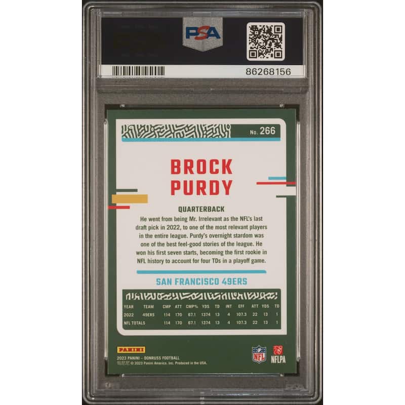 Brock Pudy 2023 Panini Donruss Press Proof Red Football Card #266 Graded PSA 10 - 8'6" x 11'6"