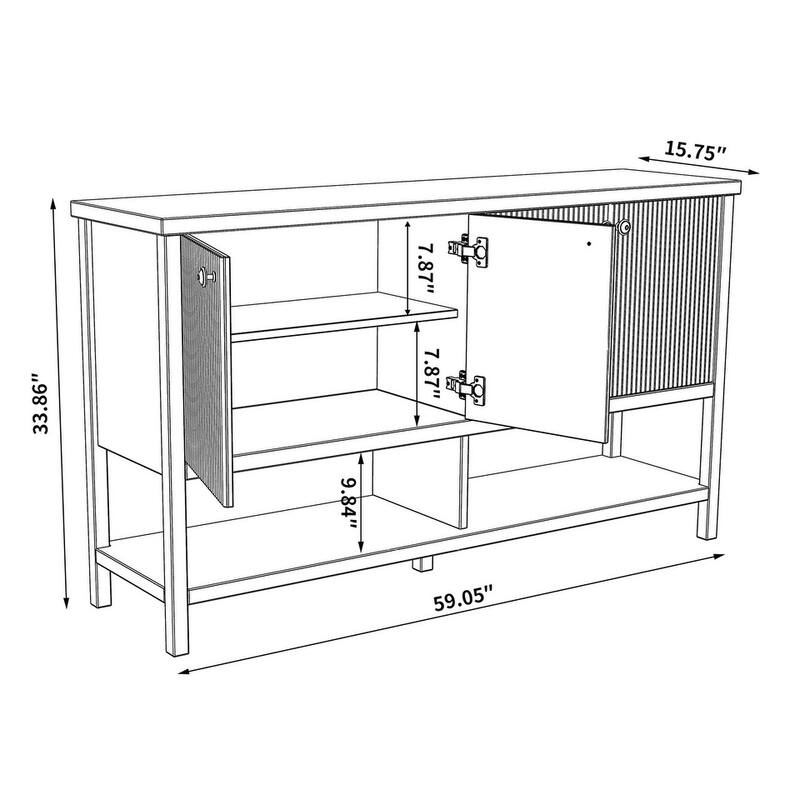 4 Doors Rustic Cabinet with Opening Shelf for Kitchen and Living Room
