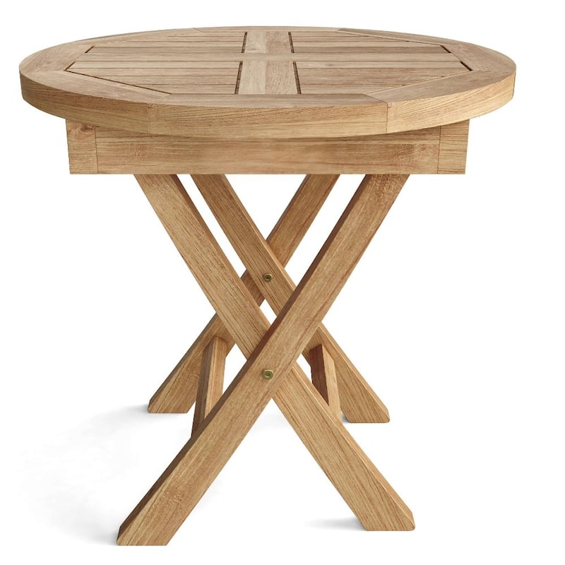 HomeRoots 20" Natural Rounded Solid Wood Folding Outdoor Side Table