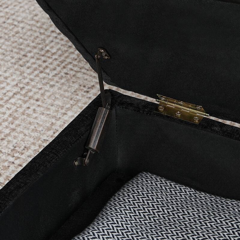 Roomfitters Sectional 3-Seater Sofa with Chaise, Storage Ottoman, Metal Legs, Nailhead Trim and Two Pillows