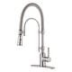 preview thumbnail 1 of 87, WOWOW Single Handle Gooseneck Pull Down Sprayer Kitchen Faucet Without Soap Dispenser - Brushed Nickel