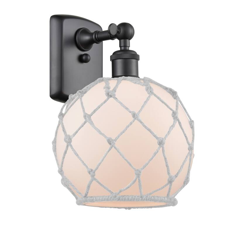 Innovations Lighting Farmhouse Rope 13" Tall Bathroom Sconce - Matte Black / White