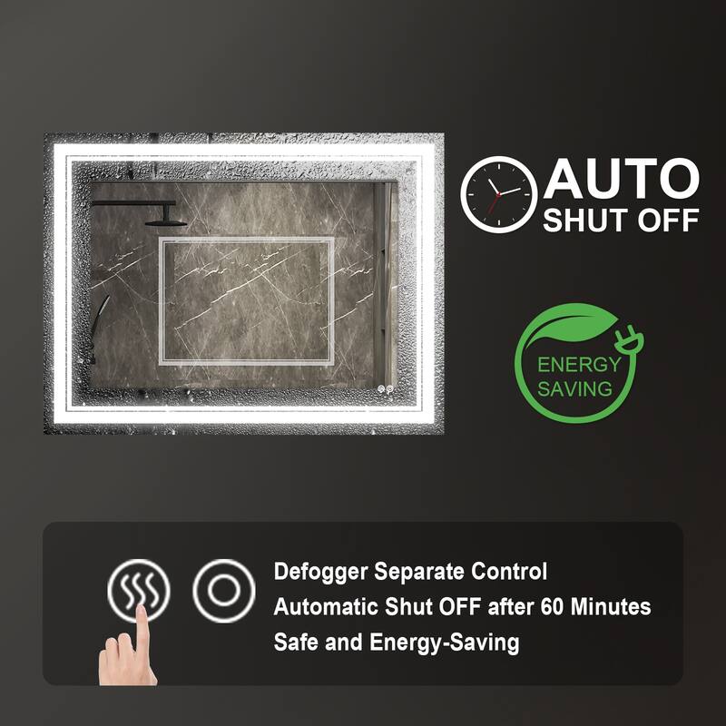 Retangular Wall Mounted LED Bathroom Mirror With Touch Switch Memory Mirror Anti-Fog (Horizontal/Vertical)